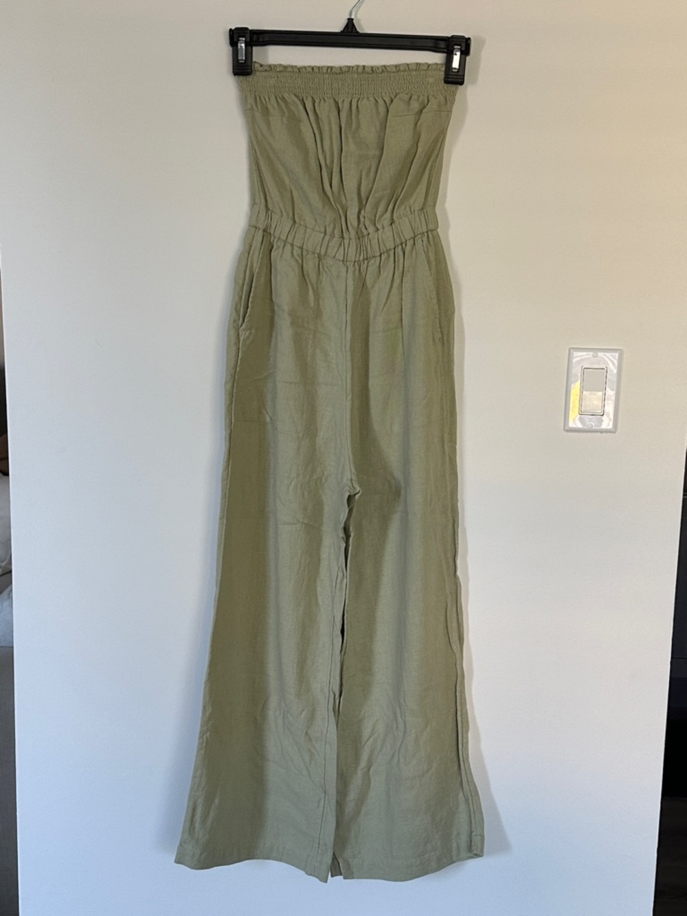 Abercrombie & Fitch Linen Wide-Leg Jumpsuit, Light Sage Green, XXS